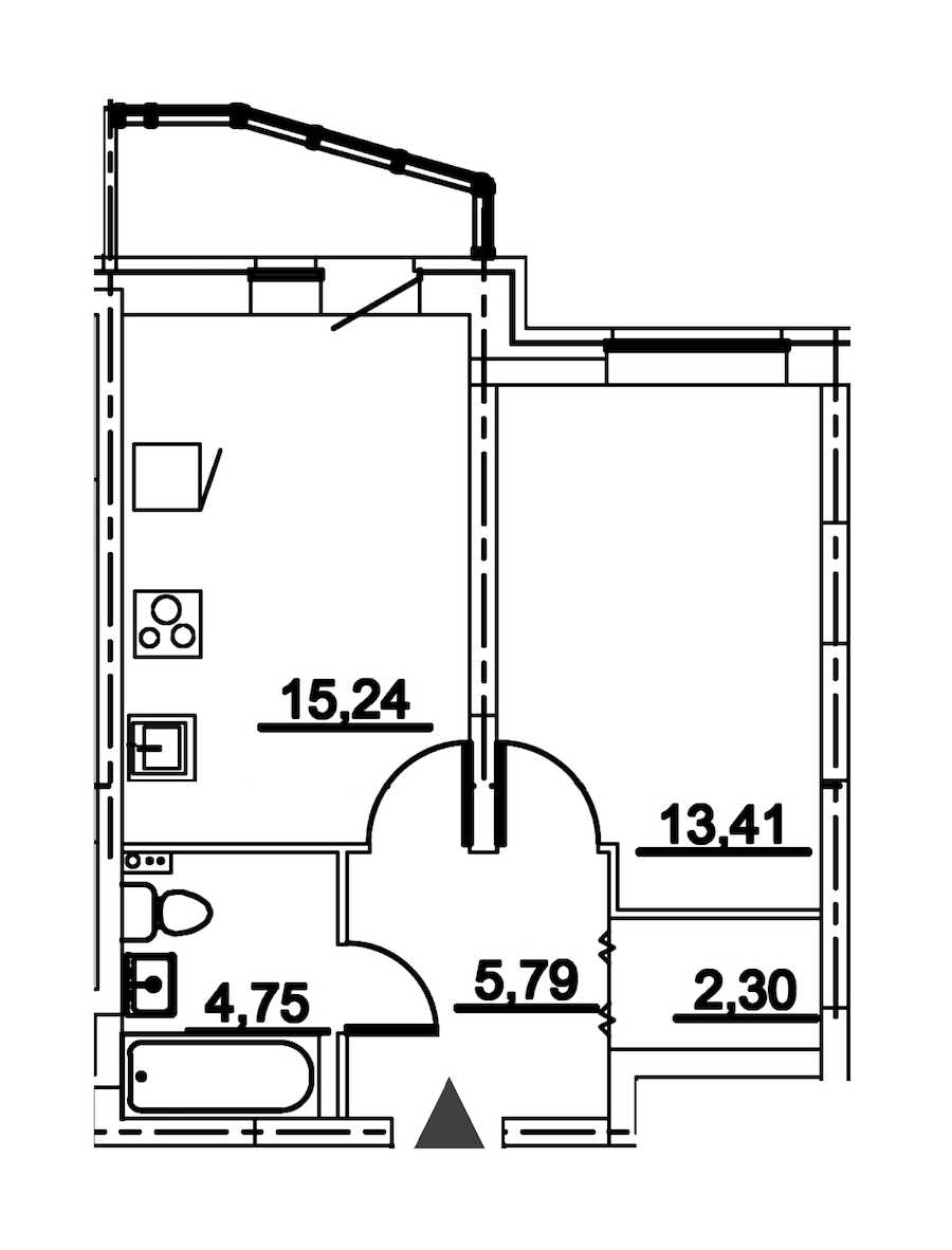 Однокомнатная квартира в : площадь 46.57 м2 , этаж: 2 – купить в Санкт-Петербурге